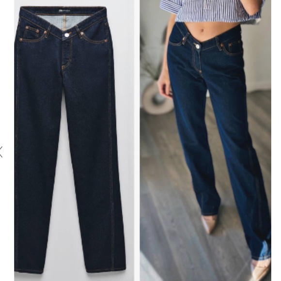 Zara: V front tailored straight leg jeans. - Picture 1 of 13